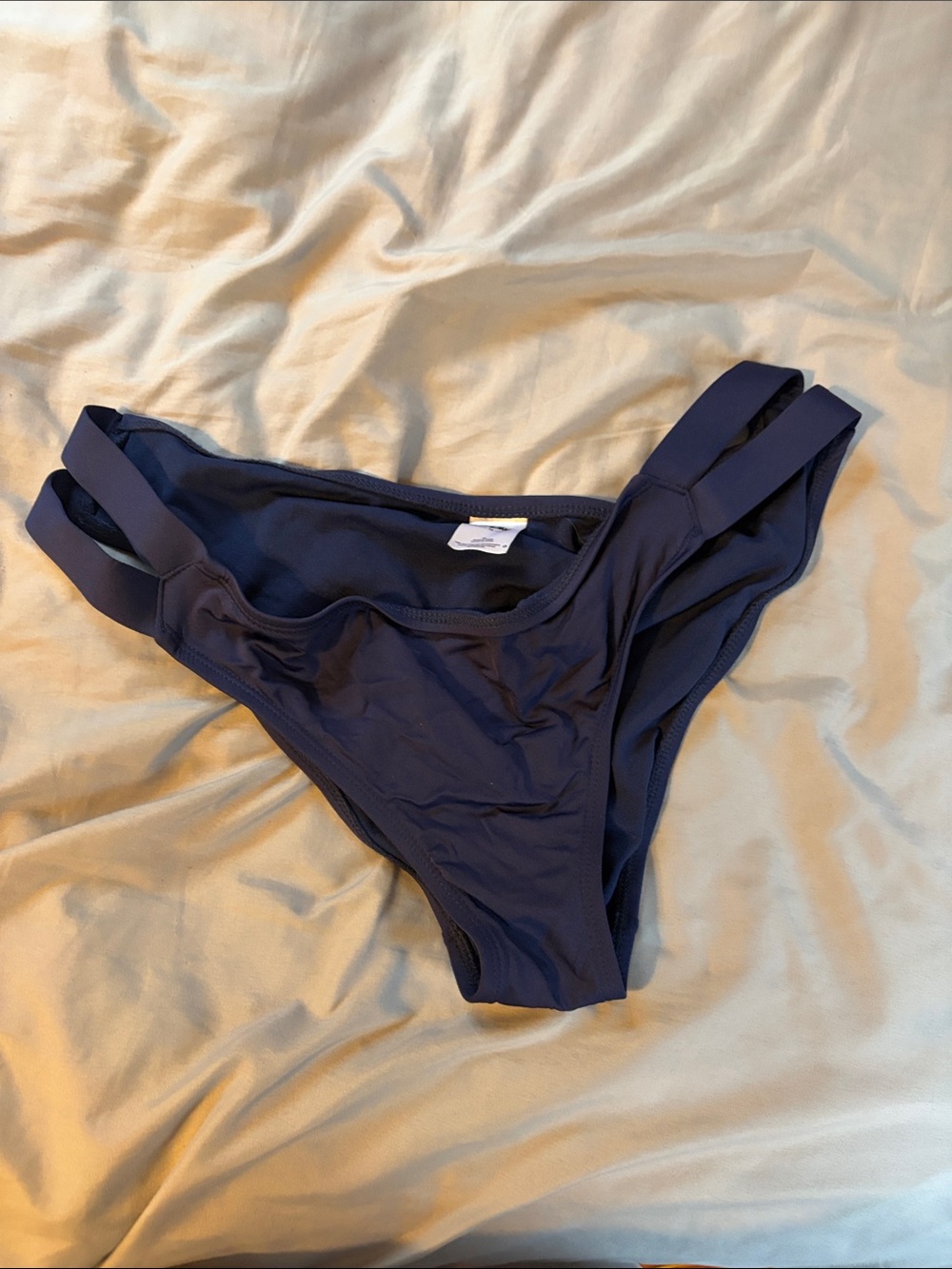 Moschino Double-Strap Bikini Bottom — Navy Blue